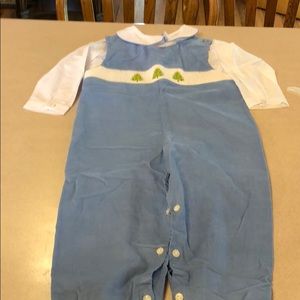 Boys Smocked Christmas Tree Overalls